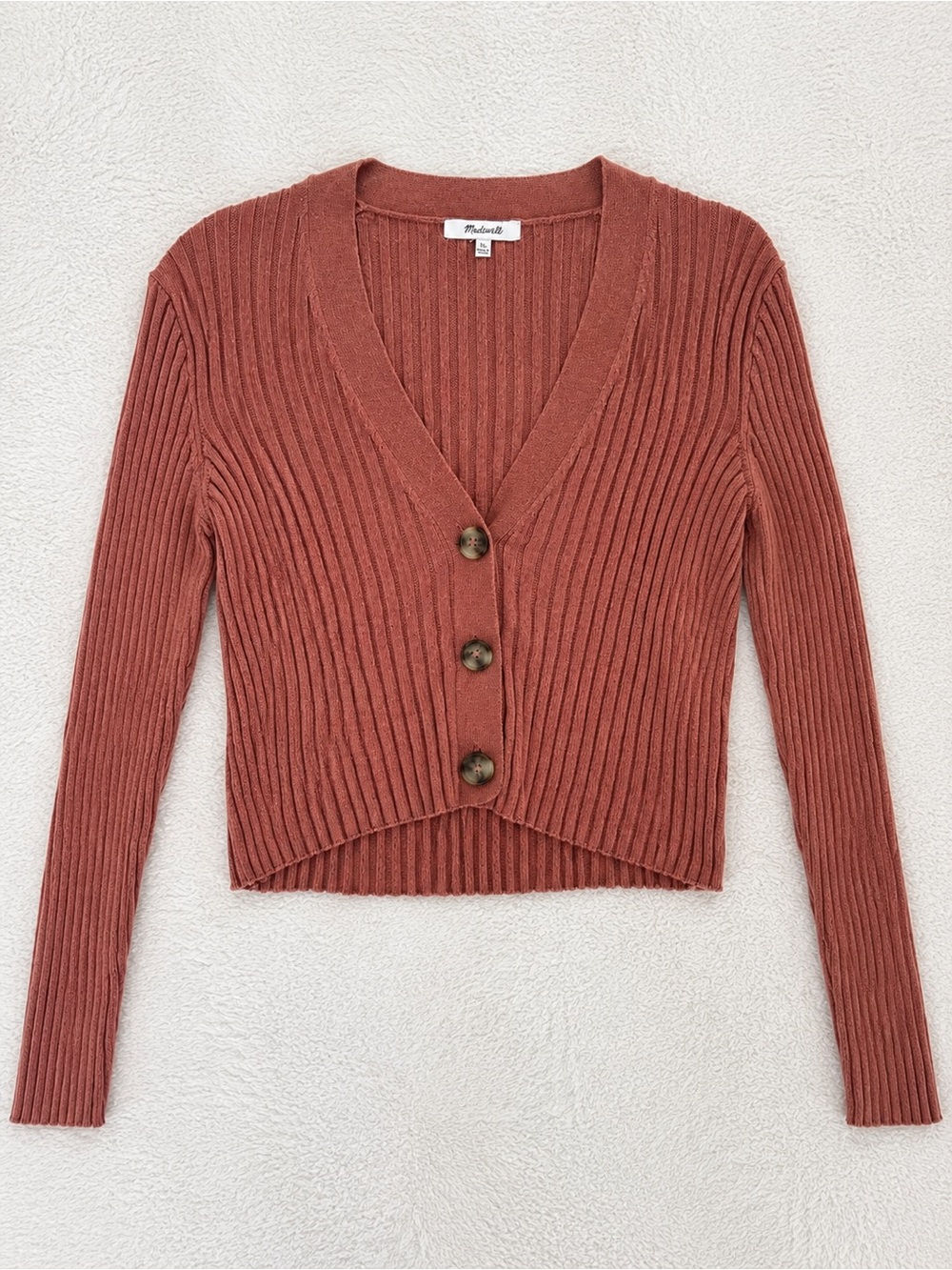 Madewell XL Rust Ribbed V Neck Cropped Cardigan Sweater